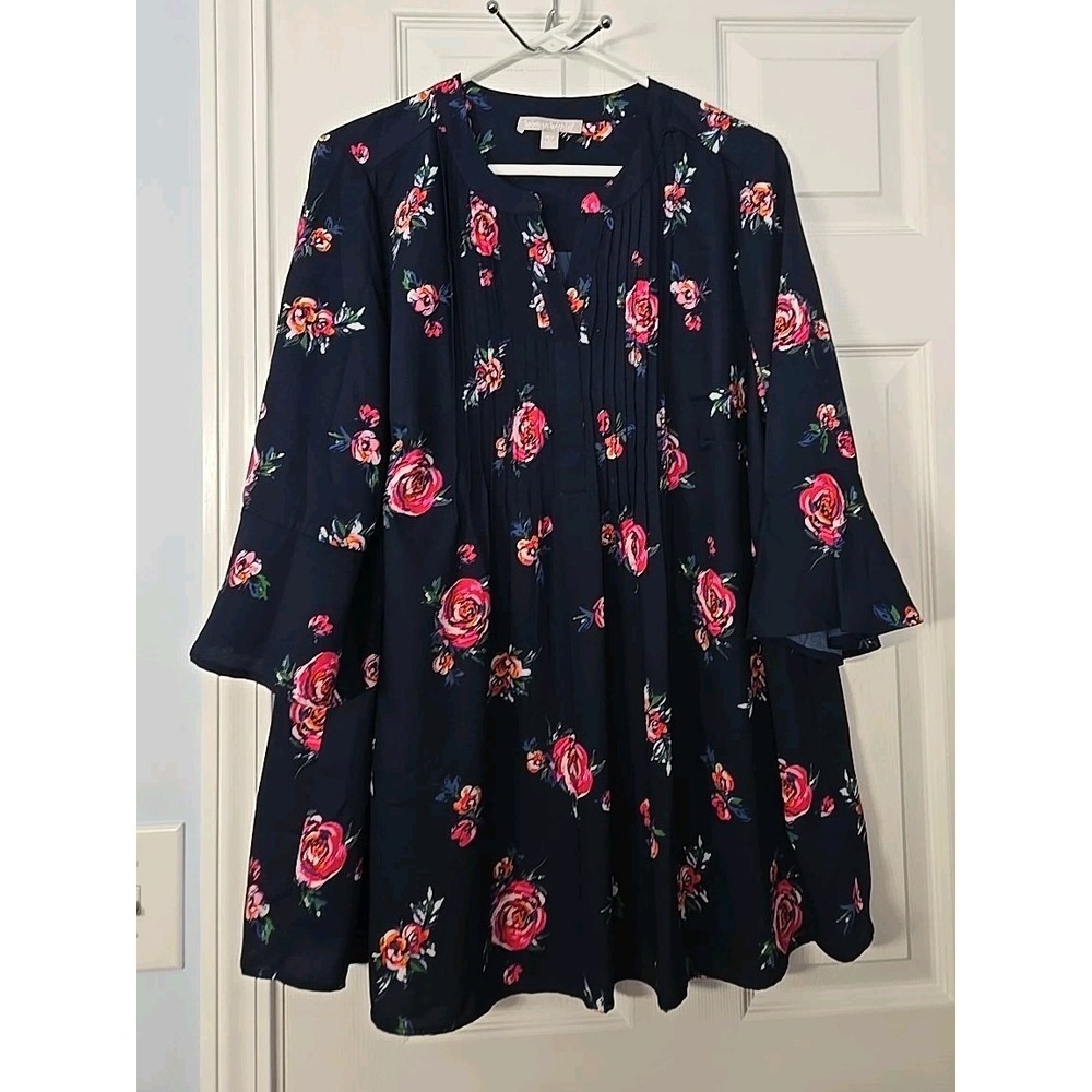 Womens Pretty Floral Woman WIthin 3/4 Sleeve Shirt Size M 14 16